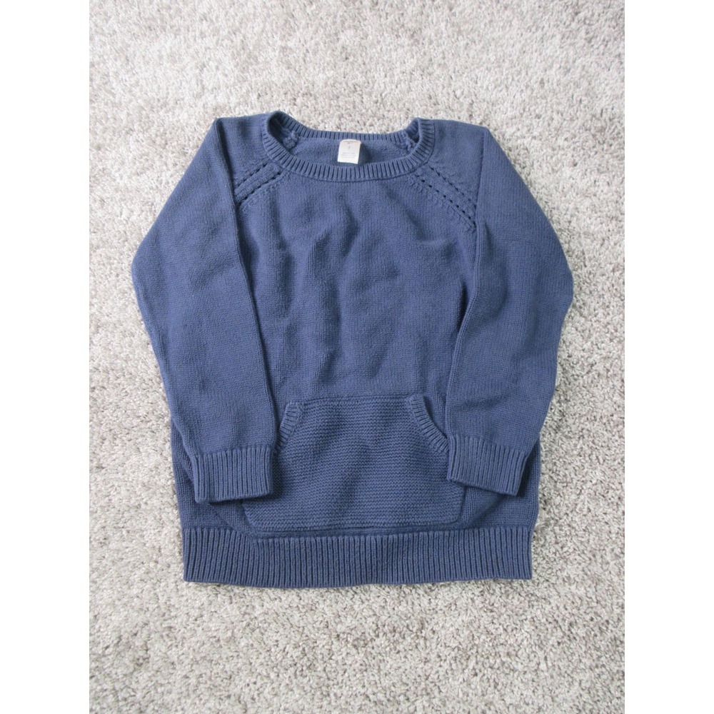 OshKosh Bgosh Girls Blue Knit Sweater Size 7 Kangaroo Pocket Pullover Raglan